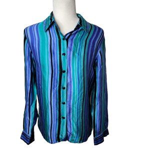Vintage Notations Silk Button-Front Long-Sleeve Top Size Medium Striped